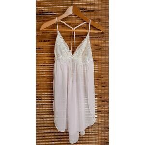 Linea Donatella Sheer Lace Babydoll Nightgown Pink Small Romantic Lingerie Pearl